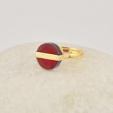 Round Red Opal Ring, 18k Gold Plated Aurora Opal Ring, 12mm Round Red Gemstone Ring For Women, 925 Sterling Silver jewelry For Her